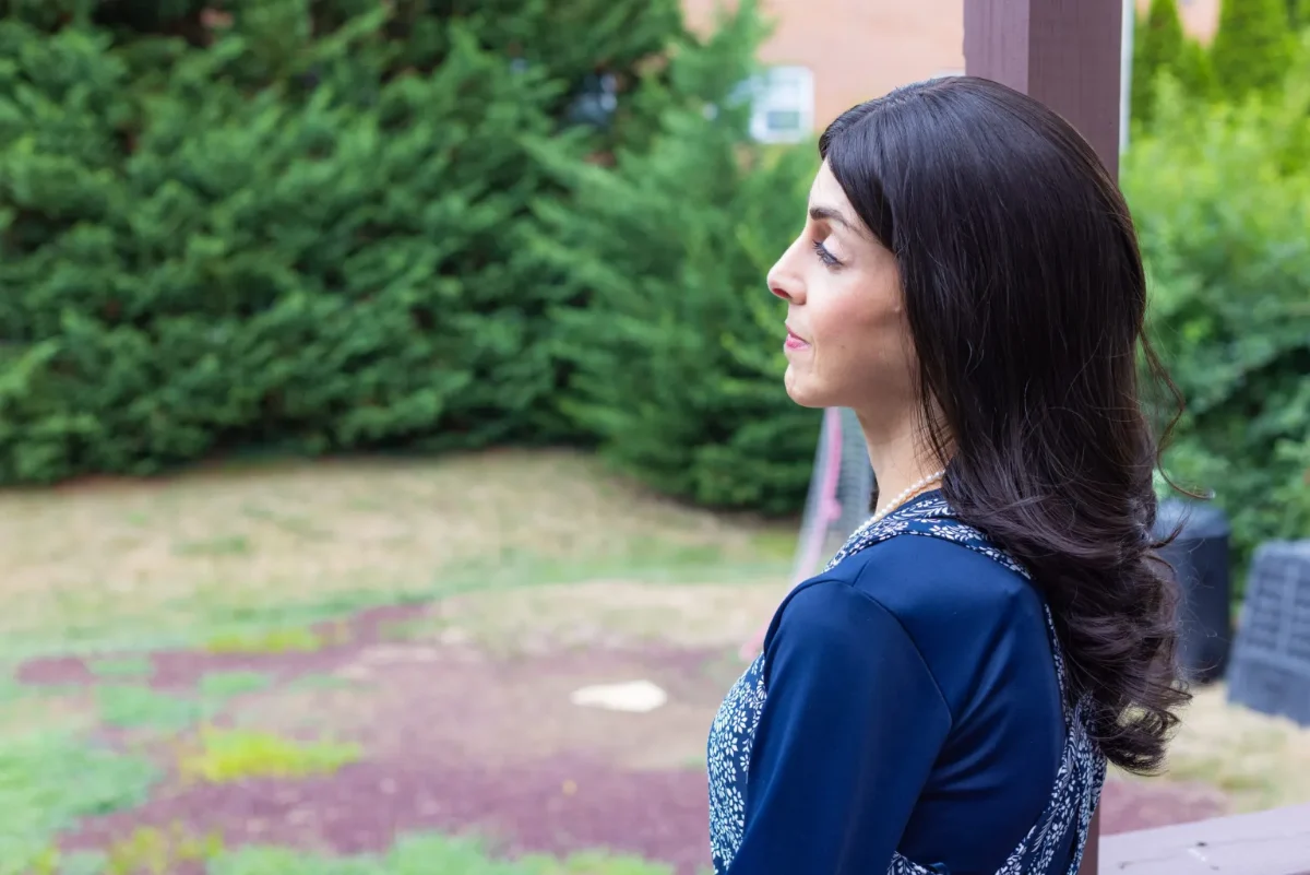Devorah looking pensively into the distance